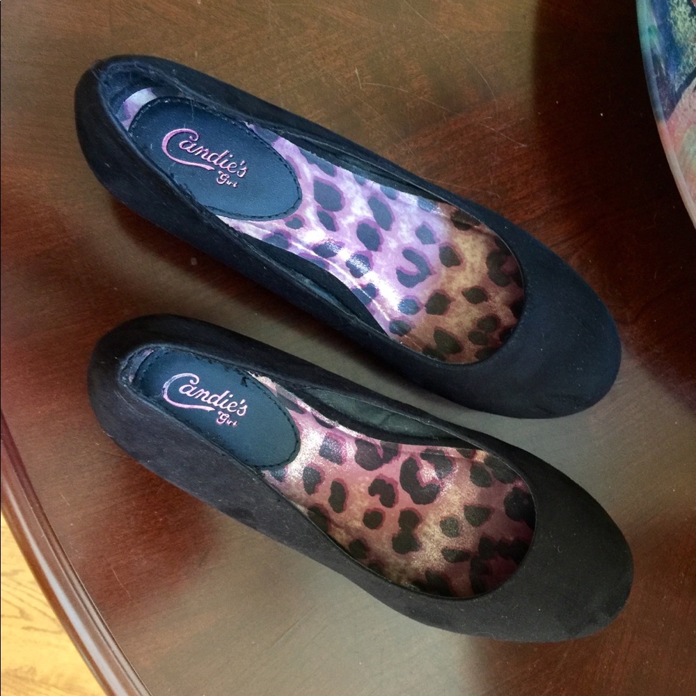 Girls Candies black suede wedge heels! Like new!